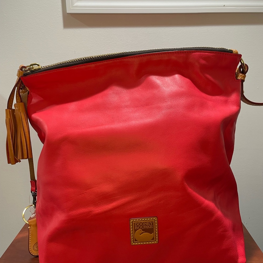 Dooney & Bourke McKenzie Bright Red Leather Hobo Bag with Tassel